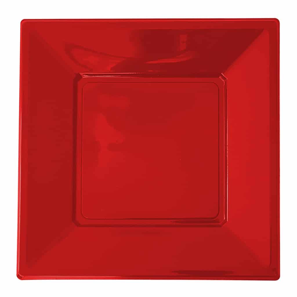 Kırmızı renk kare plastik tabak 17 cm 8 adetli pakette