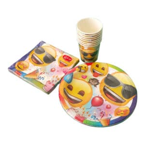 emoji parti temalı set peçete (33x33cm kare peçete 20adet) kağıt tabak (22cm-8adet) kağıt bardak (8 adet)