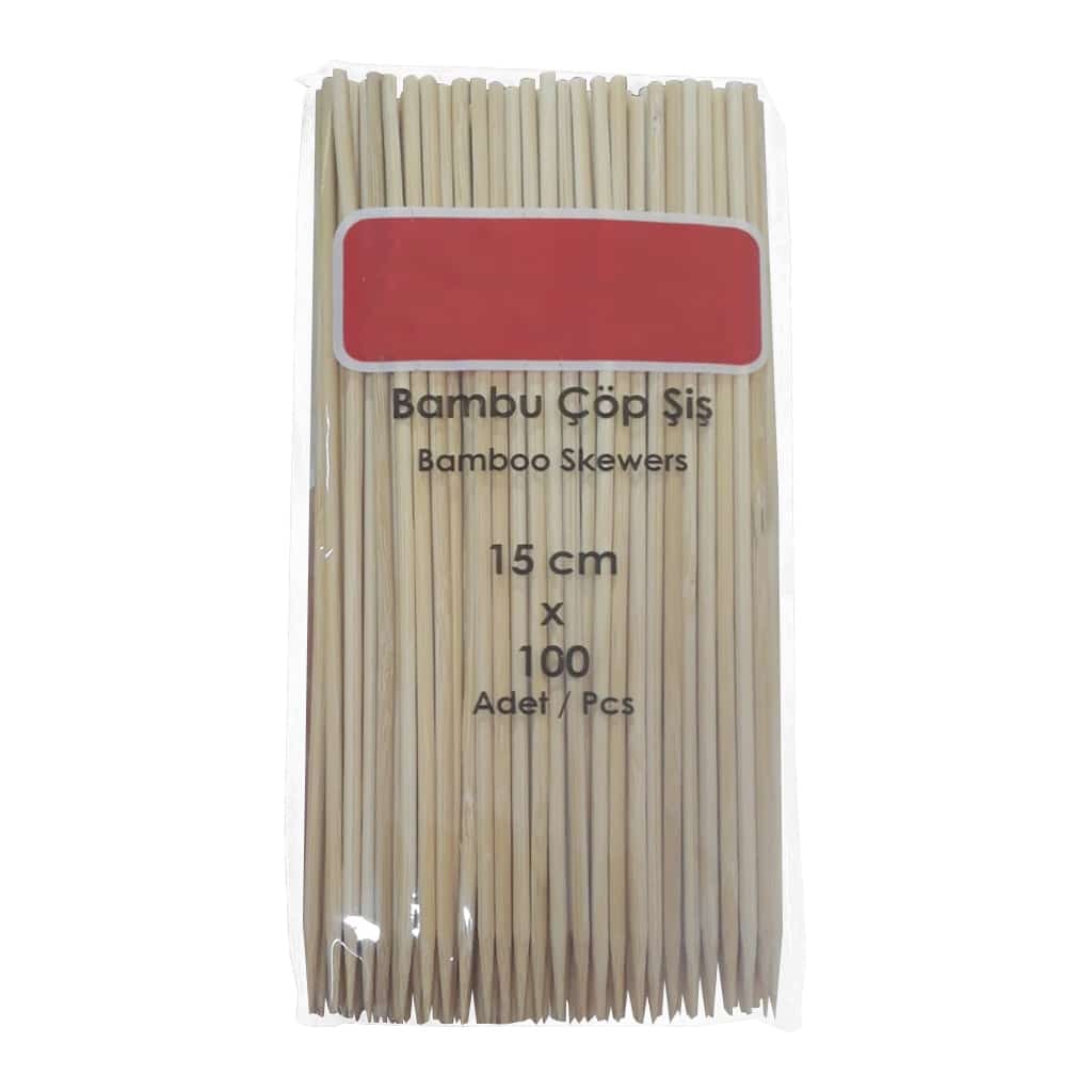 bambu çöp şiş bamboo skewers 15 cm 100 adetli pakette