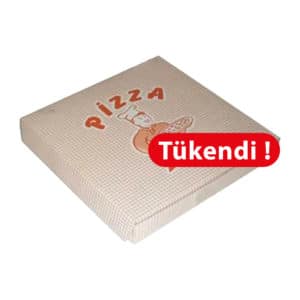 25x25x3,5 cm pizza kutusu 100 adetli pakette ve standart baskılı görsel, gıdayla temasa uygun 300 gr krome kartondan üretilmiştir