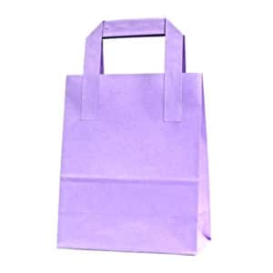 Dıştan kulplu lila renk 18x9x22 cm kağıt çanta 50 adetli veya 500 adetli paketlerde