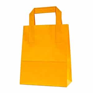 Dıştan kulplu turuncu renk 18x9x22 cm kağıt çanta 50 adetli veya 500 adetli paketlerde