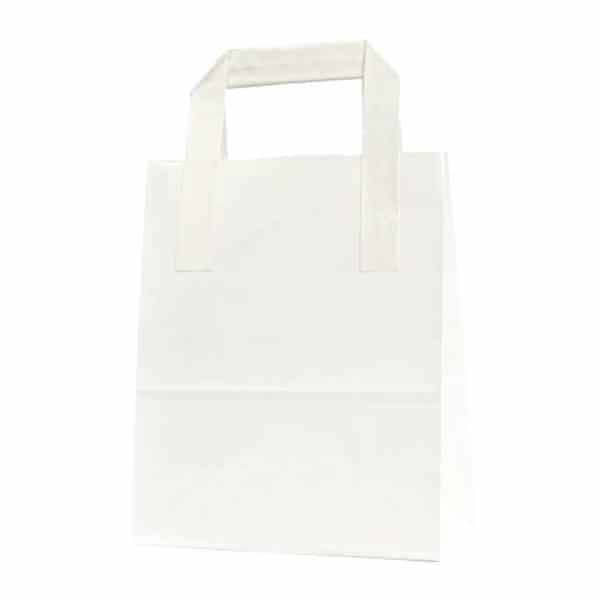 Dıştan kulplu beyaz renk 18x9x22 cm kağıt çanta 50 adetli veya 500 adetli paketlerde