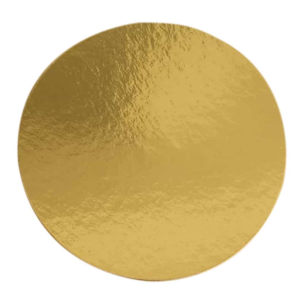 Pasta altı 22 cm çap, 100 adetli pakette, ürün gold renktedir ve gıdayla temasa uygun kalın kartondan üretilmiştir