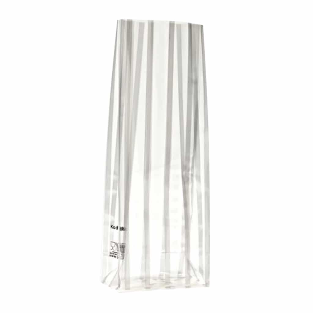 İnce gümüş renk çizgili şeffaf poşet küçük boy, 100 adetli pakette