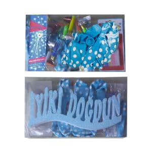 Doğumgünü seti, 1 adetli pakette, mavi ve pembe renk seçenekleriyle