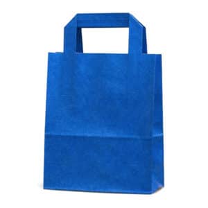 Dıştan kulplu mavi renk 18x9x22 cm kağıt çanta 50 adetli veya 500 adetli paketlerde