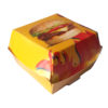 Hamburger kutusu orta boy 11,5x11,5x7 cm ebatta, 125 adetli pakette, ürün ambalajı alevli hamburger görselindedir