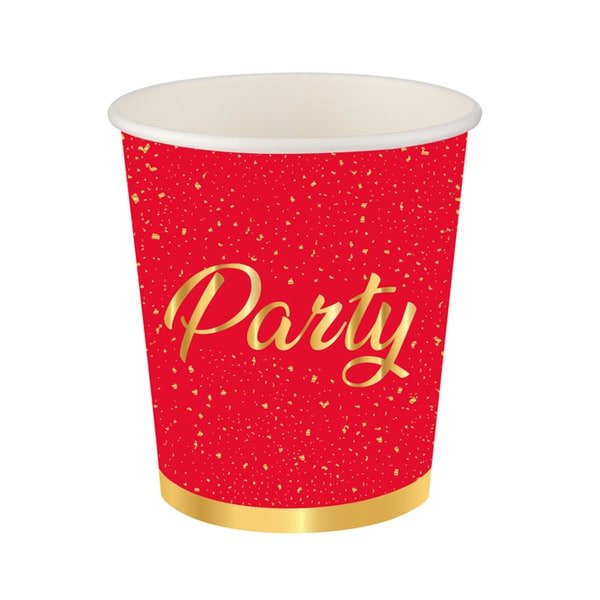 Roll-Up Karton Bardak Parti Zamanı Kırmızı 200cc-8oz 8li