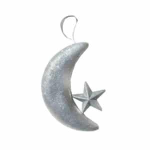 Gümüş Simli Ay-Yıldız Strafor Dekor Süs 20x30cm 1 Adet