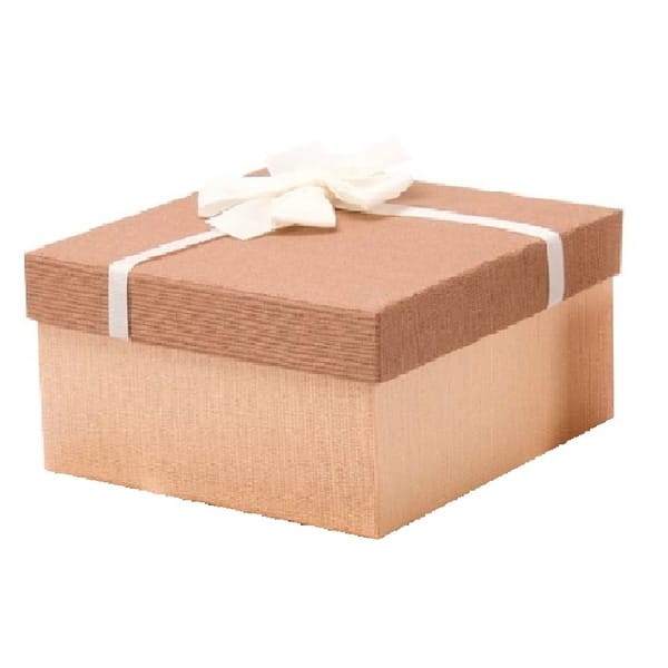 Kurdeleli Kahve Kapaklı Krem Lüks Kutu 14x14x6.5cm Stilobje
