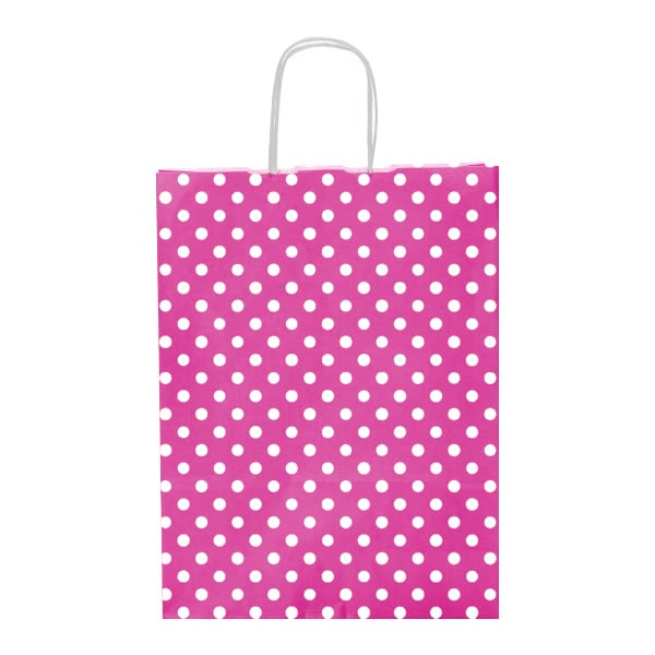 Pembe Renk Puantiyeli Küçük Boy Kağıt Çanta 18x24cm 25li
