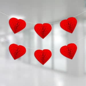 Kırmızı Renk Kalp Petek İp Süs 12li 4m
