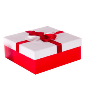 Kurdeleli Beyaz Kapaklı Kırmızı Kare Hediye Kutusu 19,5 x 19,5 x 7,5cm