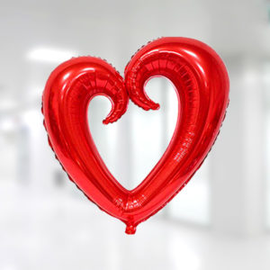 Kalp Şekilli Kırmızı Renk Kıvrımlı Folyo Balon 96x109cm