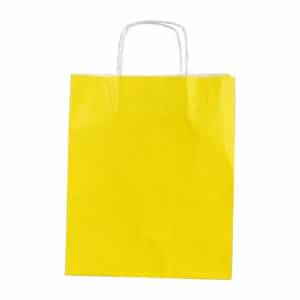 Sarı renk orta boy kağıt çanta 25x31x12 50 adetli pakette burgu saplı