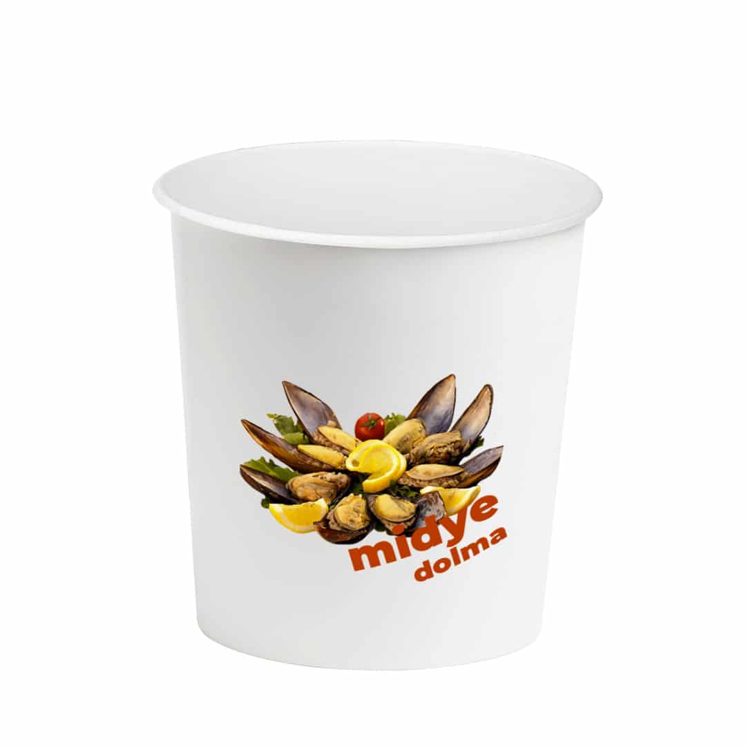 46 Oz, 85 Oz ve 130 oz karton midye dolma kovası boş